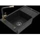 Гранитная мойка Mexen Elias, 1 чаша, с крылом и кухонным смесителем Flora, черный - 6511-77-670401-57-B