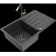 Гранитная мойка Mexen Bruno, 1 чаша, с крылом и кухонным смесителем Flora, крапчатый черный - 6513-76-670401-75-B