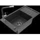 Гранитная мойка Mexen Elias, 1 чаша, с крылом и кухонным смесителем Flora, крапчатый черный - 6511-76-670401-07-B