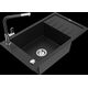 Гранитная мойка Mexen Elias, 1 чаша, с крылом и кухонным смесителем Flora, черный - 6511-77-670401-07