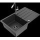 Гранитная мойка Mexen Bruno, 1 чаша, с крылом и кухонным смесителем Flora, крапчатый черный - 6513-76-670401-07-B