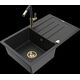 Гранитная мойка Mexen Bruno, 1 чаша, с крылом и кухонным смесителем Flora, черный/серебристый металлик - 6513-73-670401-57-G