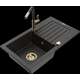 Гранитная мойка Mexen Pablo, 1 чаша, с крылом и кухонным смесителем Flora, черный/золотой металлик - 6510-75-670401-57-G