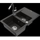 Гранитная мойка Mexen Gaspar, 1,5 чаши, с крылом и кухонным смесителем Flora, черный/золотой металлик - 6507-75-670401-07