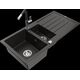 Mexen Andres granīta izlietne, 1,5 bļodas, ar noteku un Flora virtuves jaucējkrānu, melns/zelts metālisks - 6515-75-670401-07