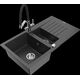 Гранитная мойка Mexen Matias, 1,5 чаши, с крылом и кухонным смесителем Duo, крапчатый черный - 6502-76-671701-07