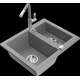 Гранитная мойка Mexen Carlos 1,5 чаши со смесителем для кухни Flora, серый - 6518-71-670401-06