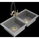 Гранитная мойка Mexen Mario, 2 чаши и кухонный смеситель Duo, серый - 6504-71-671701-57-G