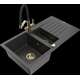 Гранитная мойка Mexen Matias, 1,5 чаши, с крылом и кухонным смесителем Duo, крапчатый черный - 6502-76-671701-57-G
