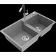 Гранитная мойка Mexen Tomas, 2 чаши со смесителем для кухни Flora, серый - 6516-71-670401-07
