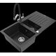 Гранитная мойка Mexen Matias, 1,5 чаши, слив для слива и кухонный смеситель Duo, черный/серебристый металлик - 6502-73-671701-07