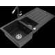 Mexen Andres granīta izlietne, 1,5 bļodas, ar noteku un Flora virtuves jaucējkrānu, melns/sudrabs - 6515-73-670401-07