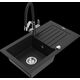 Гранитная мойка Mexen Pablo, 1 чаша, с крылом и кухонным смесителем Duo, черный - 6510-77-671701-07
