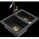 Гранитная мойка Mexen Carlos, 1,5 чаши, со смесителем для кухни Flora, черный/серебристый металлик - 6518-73-670401-57-G