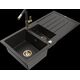 Mexen Andres granīta izlietne, 1,5 bļodas, ar noteku un Flora virtuves jaucējkrānu, melns/zelts - 6515-75-670401-57-G