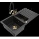 Гранитная мойка Mexen Matias, 1,5 чаши, с крылом и кухонным смесителем Duo, черный/серебристый - 6502-73-671701-57-G