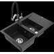 Mexen Gaspar granīta izlietne, 1,5 bļoda, notekcaurule un virtuves jaucējkrāns Duo, melns/sudrabs, metālisks — 6507-73-671701-07