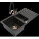 Гранитная мойка Mexen Matias, 1,5 чаши, с крылом и кухонным смесителем Duo, черный/золотой металлик - 6502-75-671701-57-G