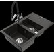 Гранитная мойка Mexen Gaspar, 1,5 чаши, с крылом и кухонным смесителем Duo, черный/золотой металлик - 6507-75-671701-07