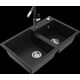 Гранитная мойка Mexen Tomas, 2 чаши со смесителем для кухни Flora, черный - 6516-77-670401-07