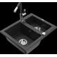 Гранитная мойка Mexen Carlos, 1,5 чаши, со смесителем для кухни Flora, черный/серебристый металлик - 6518-73-670401-07