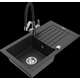 Гранитная мойка Mexen Pablo, 1 чаша, с крылом и кухонным смесителем Duo, черный/серебристый металлик - 6510-73-671701-07