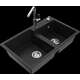Mexen Tomas granīta izlietne, 2 bļodas ar Flora virtuves jaucējkrānu, melns - 6516-77-670401-00