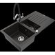 Гранитная мойка Mexen Matias, 1,5 чаши, с крылом и кухонным смесителем Duo, черный/золотой металлик - 6502-75-671701-07