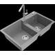 Гранитная мойка Mexen Tomas, 2 чаши и кухонный смеситель Flora, серый - 6516-71-670401-06