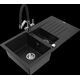 Mexen Matias granīta izlietne, 1,5 bļodas, ar noteku un virtuves maisītāju Duo, melns - 6502-77-671701-07