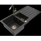 Mexen Andres granīta izlietne, 1,5 bļodas, ar noteku un Flora virtuves jaucējkrānu, melns/sudrabs - 6515-73-670401-57-G