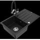 Гранитная мойка Mexen Bruno, 1 чаша, с крылом и кухонным смесителем Duo, черный - 6513-77-671701-07