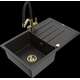 Гранитная мойка Mexen Bruno, 1 чаша, с крылом и кухонным смесителем Duo, черный/золотой металлик - 6513-75-671701-57-G