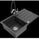 Mexen Bruno granīta izlietne, 1 bļoda, ar noteku un virtuves maisītāju Duo, raibs melns - 6513-76-671701-07
