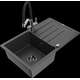 Mexen Bruno granīta izlietne, 1 bļoda, ar noteku un virtuves maisītāju Duo, raibs melns - 6513-76-671701-07-B