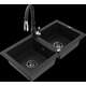 Mexen Mario granīta izlietne, 2 bļodas un Savita virtuves jaucējkrāns, melns - 6504-77-672601-70-B