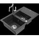 Mexen Gaspar granīta izlietne, 1,5 bļodas, ar noteku un Carla virtuves jaucējkrānu, raibs melns - 6507-76-670700-00