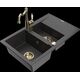 Granīta izlietne Mexen Gaspar 1,5 bļodas ar noteku un virtuves jaucējkrānu Carla, raibs melns - 6507-76-670700-50