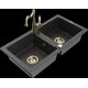 Гранитная мойка Mexen Mario, 2 чаши и кухонный смеситель Carla, крапчатый черный - 6504-76-670700-50