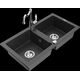 Гранитная мойка Mexen Mario, 2 чаши и кухонный смеситель Carla, крапчатый черный - 6504-76-670700-00