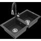 Mexen Mario granīta izlietne, 2 bļodas un Savita virtuves jaucējkrāns, raibs melns - 6504-76-672601-76