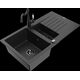 Гранитная мойка Mexen Matias, 1,5 чаши, со сливом и кухонным смесителем Carla, черный/серебристый - 6502-73-670700-70-B