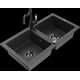Mexen Mario granīta izlietne, 2 bļodas un Carla virtuves jaucējkrāns, raibs melns - 6504-76-670700-70-B