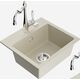 Mexen Milo granīta izlietne, 1 bļoda un Carla virtuves jaucējkrāns, bēšs - 6505-69-670700-00