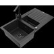Mexen Matias granīta izlietne, 1,5 bļodas, ar noteku un Rita virtuves jaucējkrānu, melns/sudrabs - 6502-73-670300-70-B