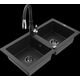 Mexen Mario granīta izlietne, 2 bļodas un Savita virtuves jaucējkrāns, melns/sudrabs metālisks - 6504-73-672601-70-B