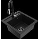 Mexen Vito granīta izlietne, 1 bļoda, ar Savita virtuves jaucējkrānu, melns - 6503-77-672601-70-B