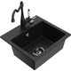 Granīta izlietne Mexen Milo, 1 bļoda, ar virtuves jaucējkrānu Carla, melna - 6505-77-670700-70-B