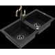 Granīta izlietne Mexen Mario, 2 bļodas ar virtuves jaucējkrānu Carla, melns - 6504-77-670700-50-B