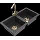 Mexen Mario granīta izlietne, 2 bļodas un Duero virtuves jaucējkrāns, raibs melns - 6504-76-671600-50